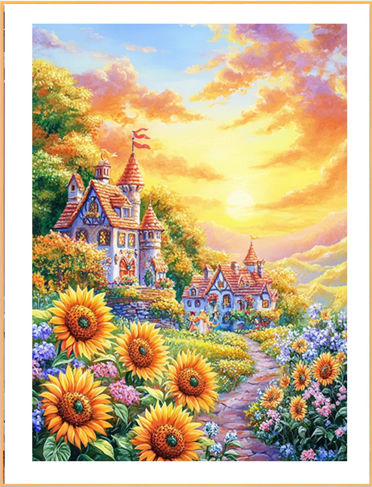 home-1142 *สินค้าหมด* ชุดปักครอสติช ลายบ้านสวนทานตะวัน (ปักเต็มผืนผ้า ไม่มีเดินเส้น ผ้า11CT พิมพ์ลาย ปัก 3 เส้นเล็ก) ขนาด 50*70 ซม.ผ้าครอสติช 11CTพิมพ์ลายบน ผ้า ไหมคอตตอน 42 สี ผังลาย เข็ม