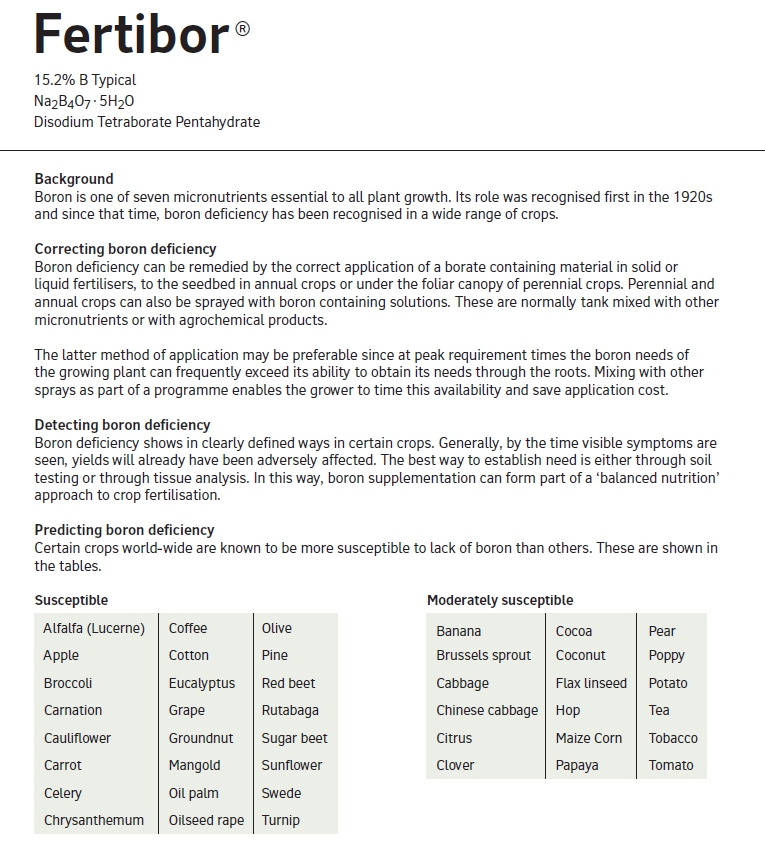 Fertibor เฟอร์ติบอร์ ผงจุลธาตุโบรอน 15.2% บอแรกซ์ (Sodium Borate หรือ Borax Pentahydrate From USA) บรรจุ 1 กิโลกรัม (R)