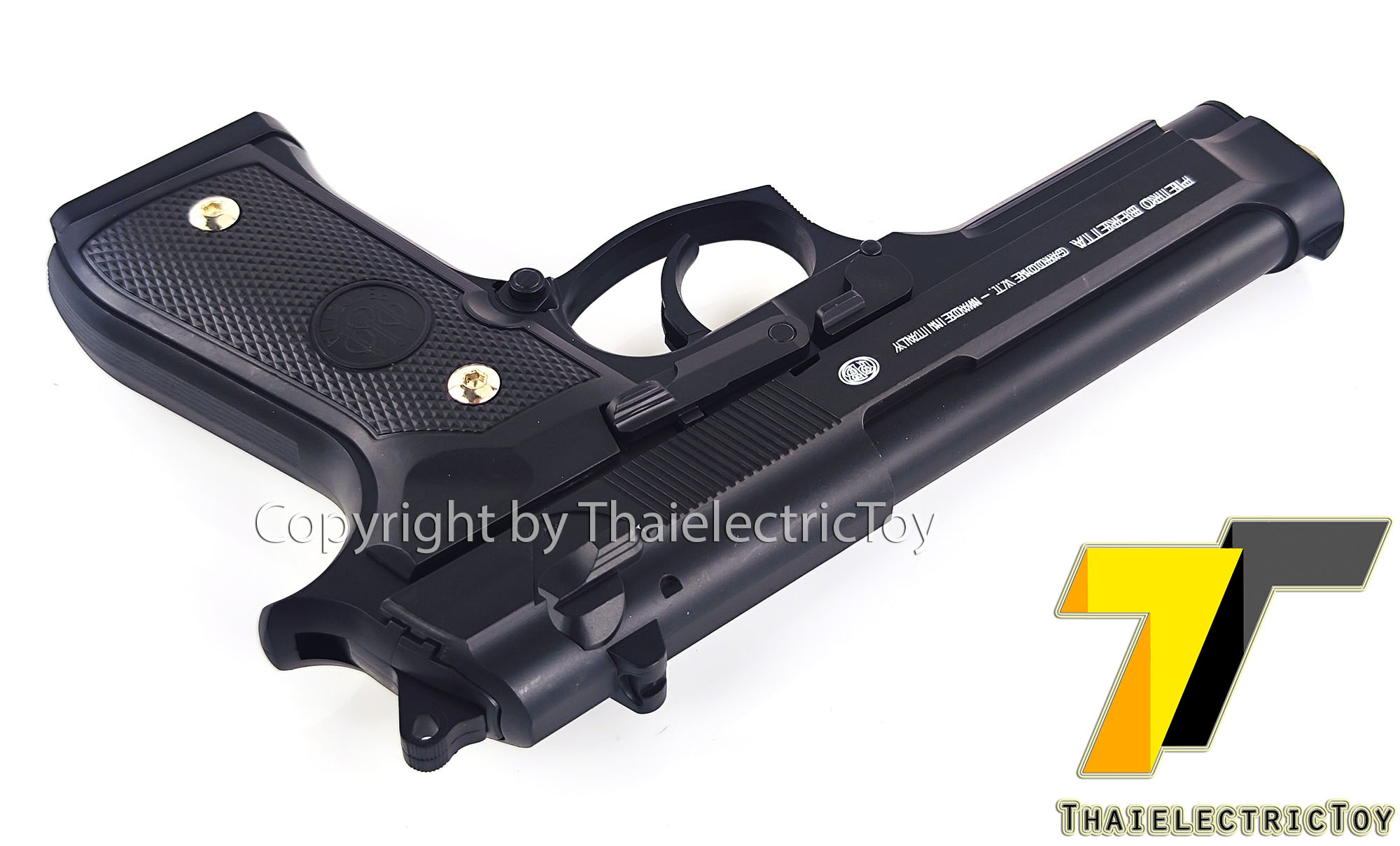 ปืนอัดลมพลาสติก Beretta ชักยิงทีล่ะนัด ลำกล้องยาว 8 นิ้ว หนัก 213 กรัม แขวนสไลน์ได้