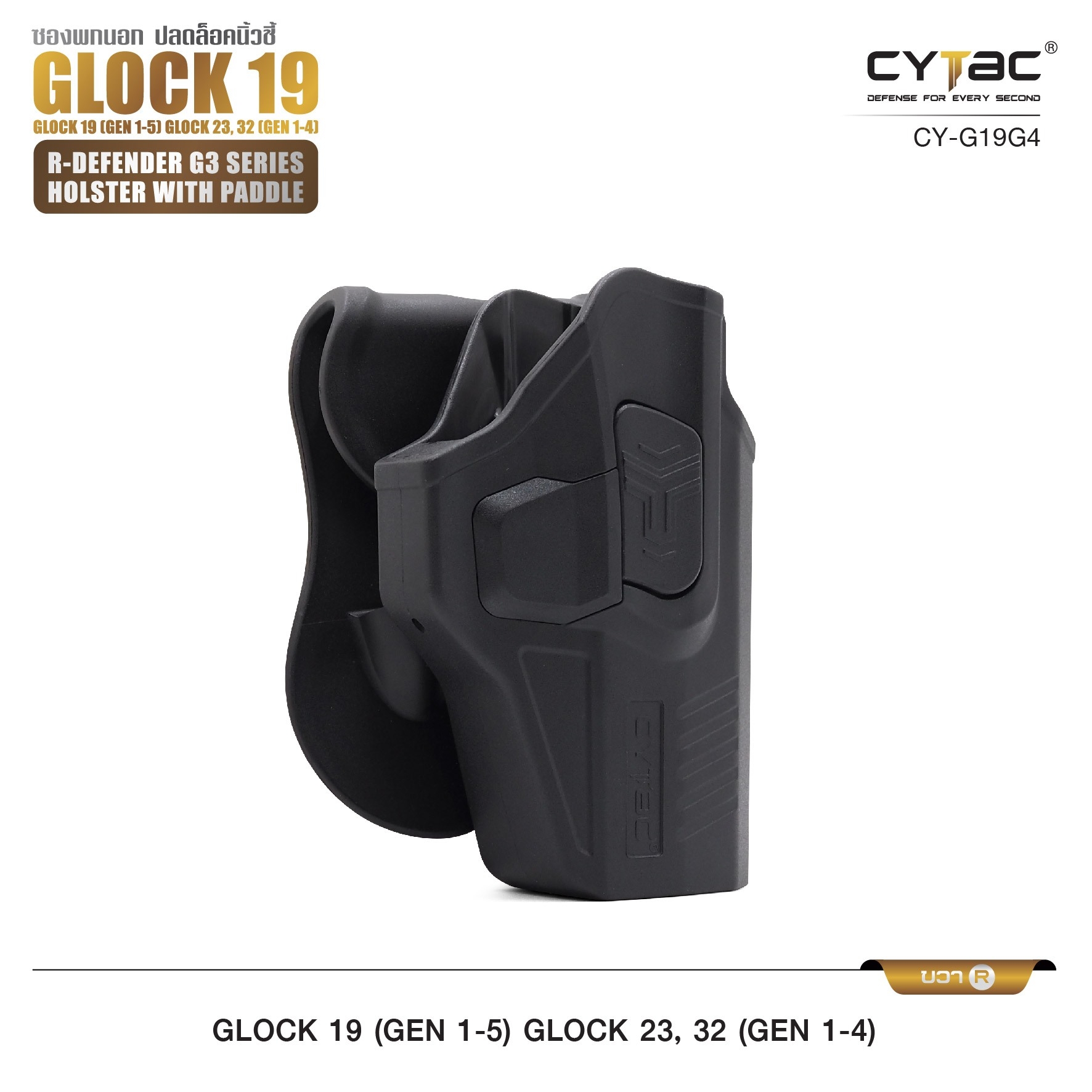 รุ่น GIock 19, 23, 32 Level II Holster | CYTAC Holster ซองพกนอกปลดนิ้วชี้
