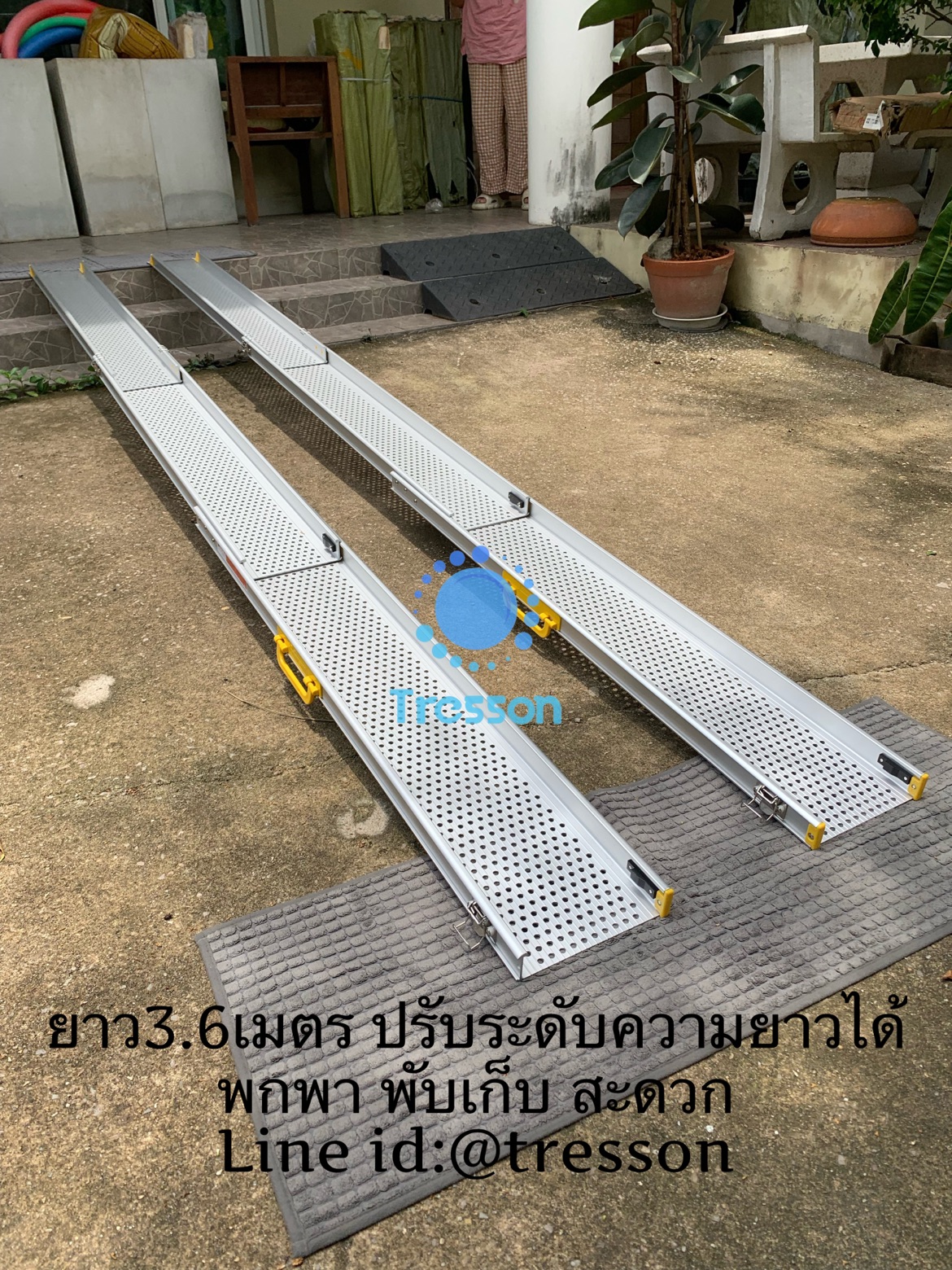 ทางลาดรถเข็นอลูมิเนียม แบบรางคู่ ยาวพิเศษ360ซม.รางกว้าง16.2ซม.ปรับระดับความยาวได้ พับสไลค์ด้านยาว หนัก 20.9กก.รับนน.สูงสุด300กก.