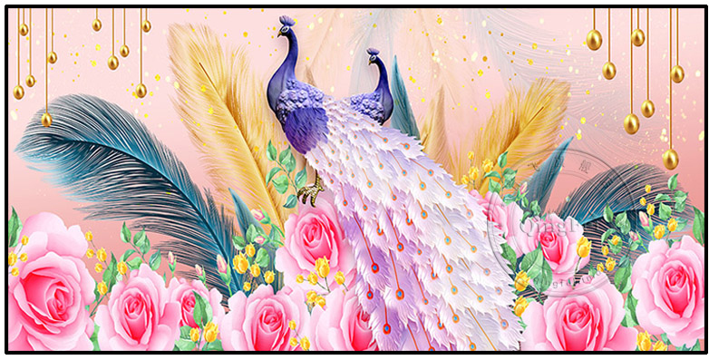 peacock-1037 *พร้อมส่ง* ชุดปักครอสติช ลายนกยูงคู่ในสวนกุหลาบ (ปักเต็มผืนผ้า ไม่มีเดินเส้น ผ้า11CTพิมพ์ลาย ปัก 3 เส้นเล็ก) ขนาด 100*55 ซม.ผ้าครอสติช 11CTพิมพ์ลายปักบนผ้า ไหมคอตตอน 39 สี ผังลาย เข็ม
