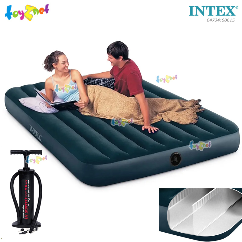 Intex Dura-Beam Airbed 5ft (Queen) 1.52x2.03x0.25 m Green no.64734 + Double Quick III Hand Pump