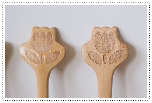 Wooden Cartoon Spoon and Fork set ช้อนไม้สลักลายการ์ตูน