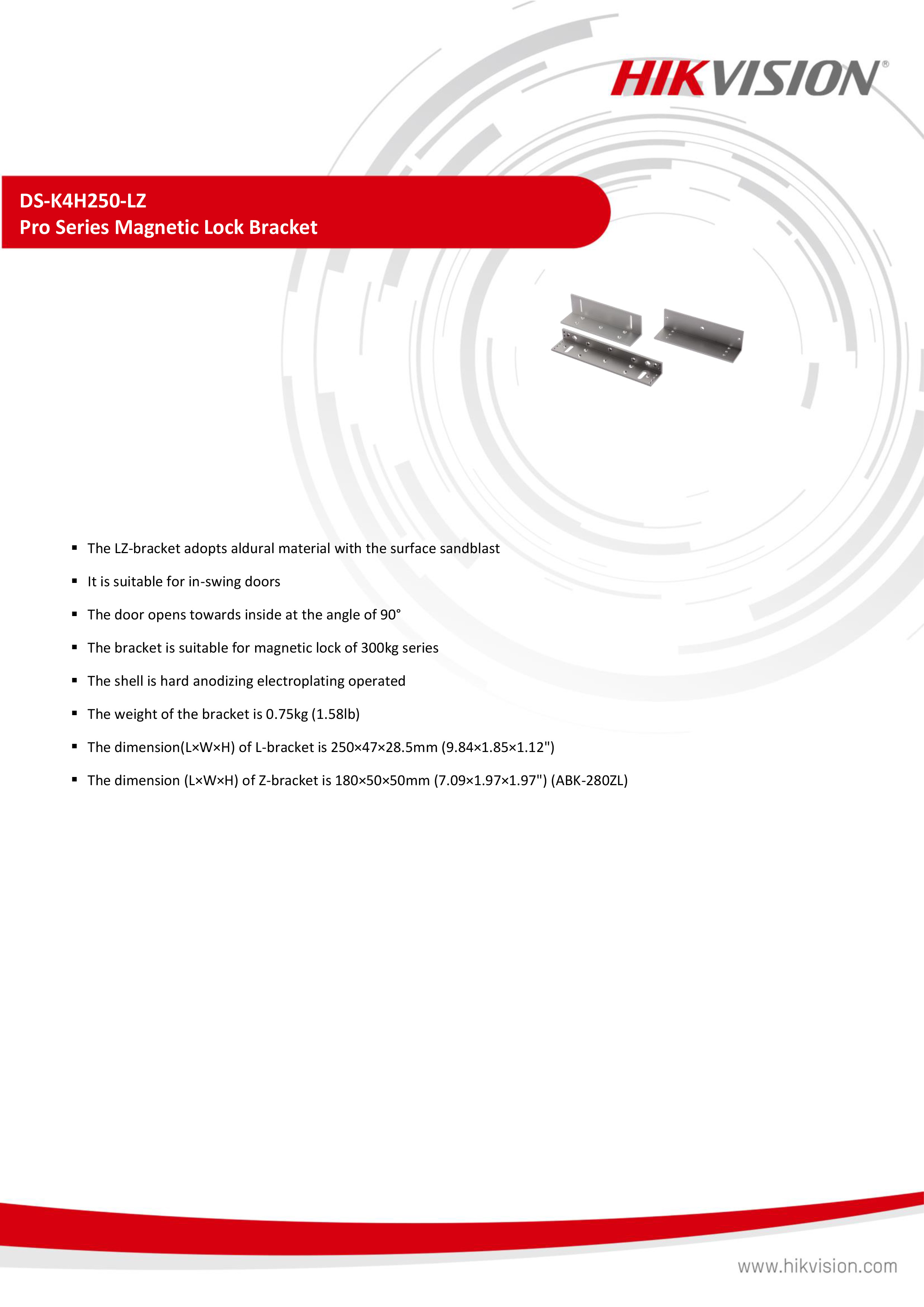 HIKVISION DS-K4H250-LZ Magnetic Lock Bracket For ACESS CONTROL BY BILLIONAIRE SECURETECH DS-K4H250-LZ