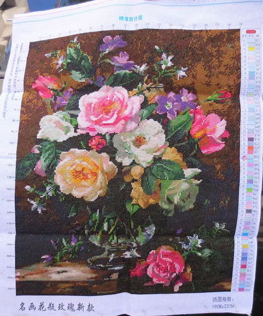 rose-1126 *สินค้าหมด* ชุดปักครอสติช ลายแจกันกุหลาบหลากสี (ปักเต็มผืนผ้า ไม่มีเดินเส้น ผ้า 11CTพิมพ์ลาย ปัก 3 เส้นเล็ก) ขนาด 54*65 ซม.ผ้าครอสติช 11CTพิมพ์ลายปักบนผ้า ไหมคอตตอน 54 สี ผังลาย เข็ม