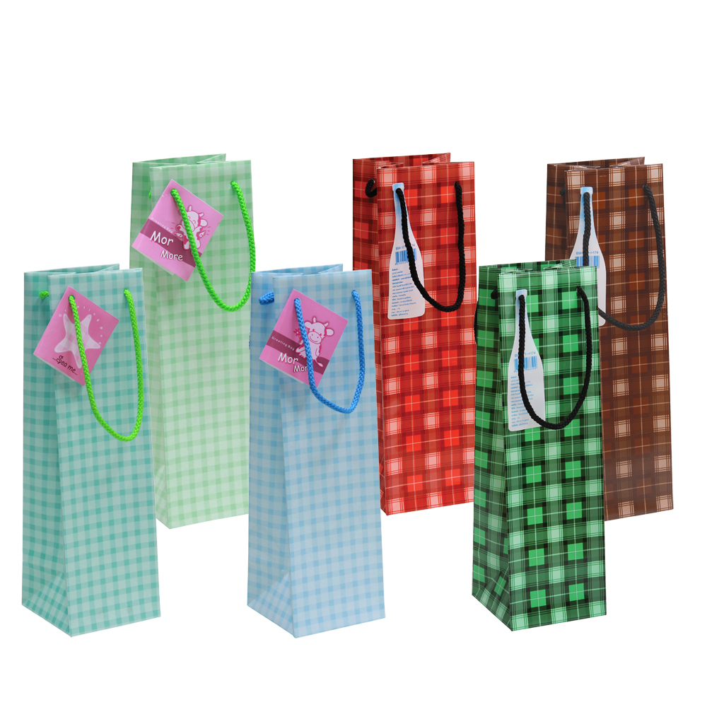 Plastic Bottle Bag with rope handle Plaid pattern