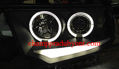 ไฟหน้าโปรเจคเตอร์ MITSUBISHI PAJERO SPORT 09-14 ดำ วงแหวน LED ยาว