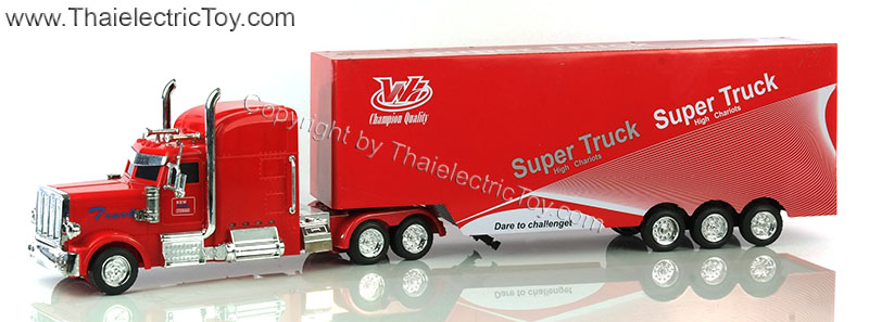 รถบังคับบรรทุกหัวลาก พร้อมตู้คอนเทนเนอร์ ความยาว 70 เซนติเมตร สีแดง มีเสียง มีไฟ