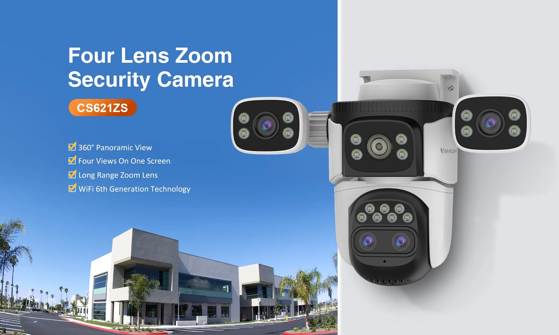 Vstarcam CS621ZS กล้องวงจรปิดระบบ IP WIFI 2+2+2+2 MP กล้อง 4 เลนส์ Color Night Vision มีไมค์และลำโพงในตัว ติดตั้งภายนอกได้ BY BILLIONAIRE SECURETECH CS621ZS