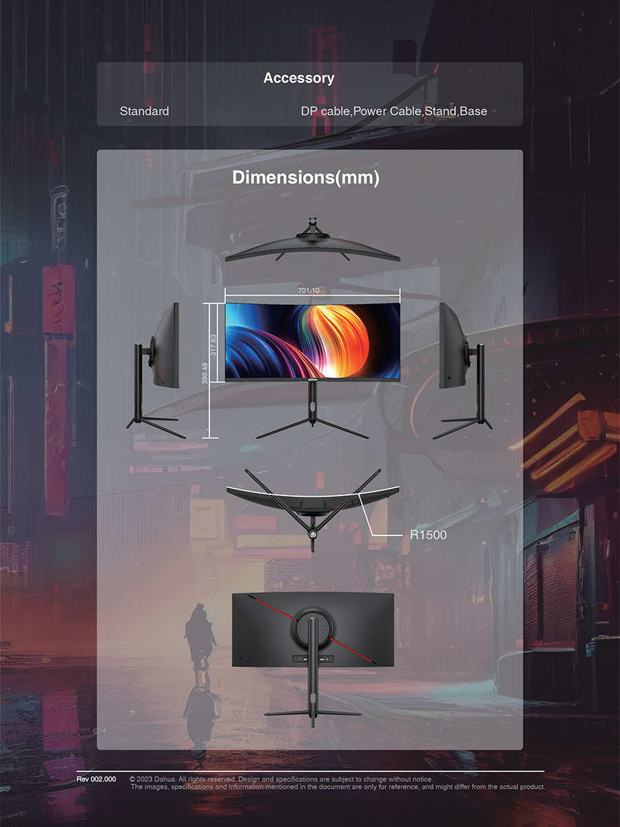 DAHUA LM30-E330CA 30'' VA WFHD Gaming Curved Monitor 200Hz Refresh Rate , Response Time MPRT 1 ms : 1×DP, 2×HDMI BY BILLIONAIRE SECURETECH LM30-E330CA