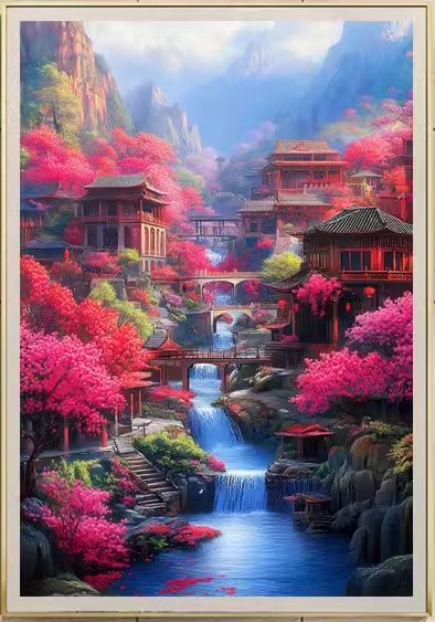 home-1142 *สินค้าหมด* ชุดปักครอสติช ลายหมู่บ้านในฤดูร้อน summer (ปักเต็มผืนผ้า ไม่มีเดินเส้น ผ้า11CT พิมพ์ลาย ปัก 3 เส้นเล็ก) ขนาด 50*65 ซม.ผ้าครอสติช 11CTพิมพ์ลายปักบนผ้า ไหมคอตตอน 54 สี ผังลาย เข็ม