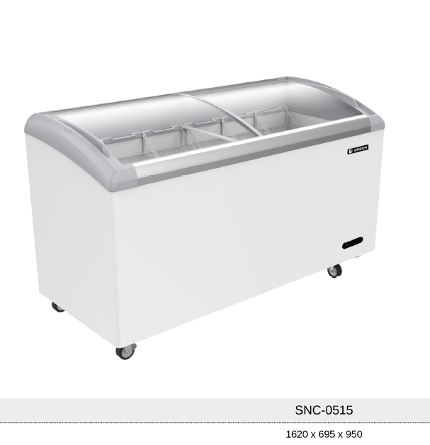 ตู้แช่แข็งฝากระจกโค้ง SANDEN SNC-0515 ( 18 คิว ) ขนาดภายนอกกว้าง 162 x 69.5 x 95 ซม.