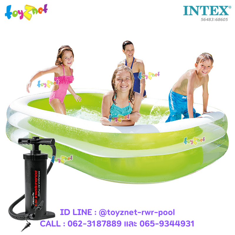 Intex Family Pool 2.62x1.75x0.56 m Green No.56483 + DQIII-S Air Pump (Inflate/Deflate)