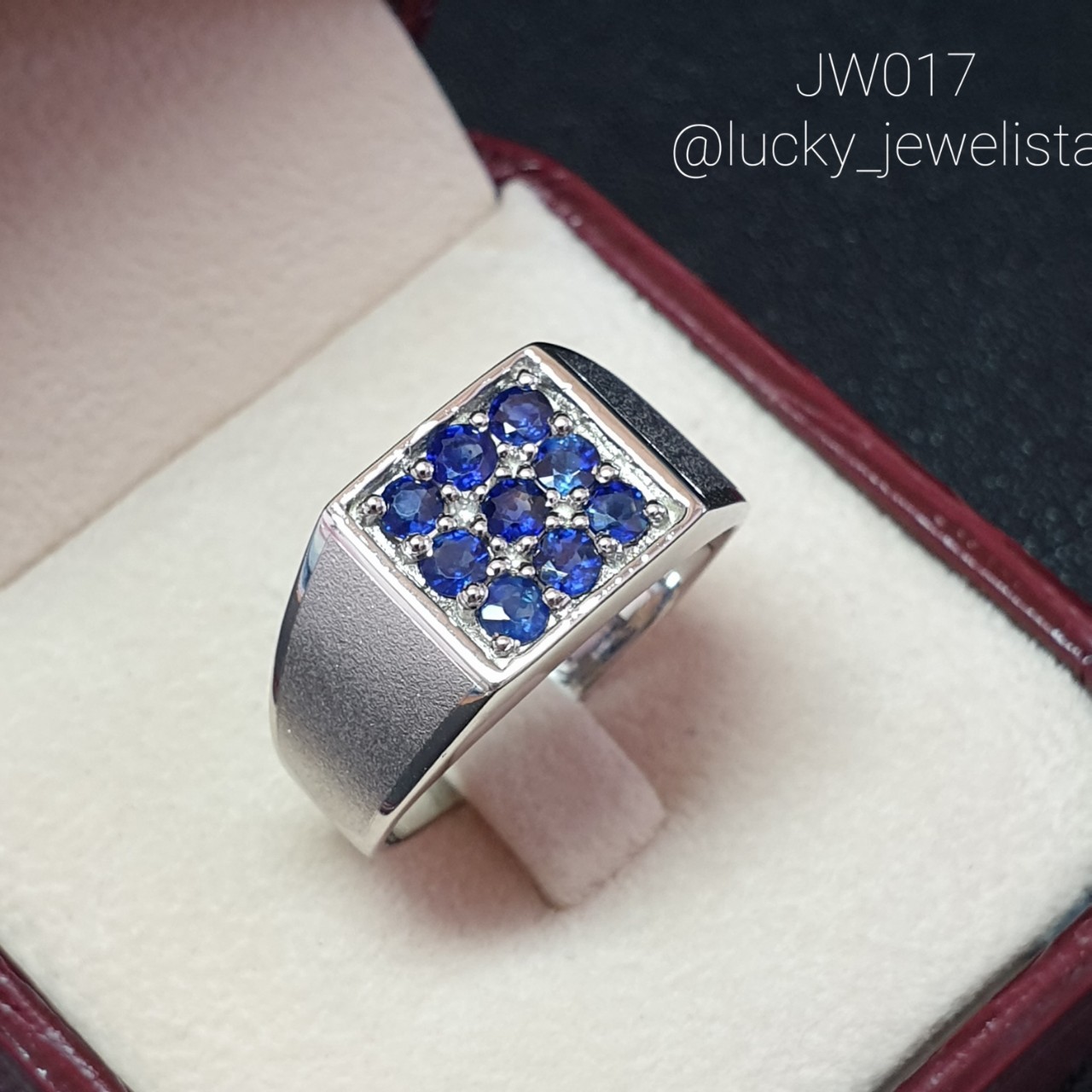 แหวนพลอยไพลิน ซีลอน Blue sapphire เผาเก่า ผู้ชาย น้ำเงิน 9 เม็ด 1