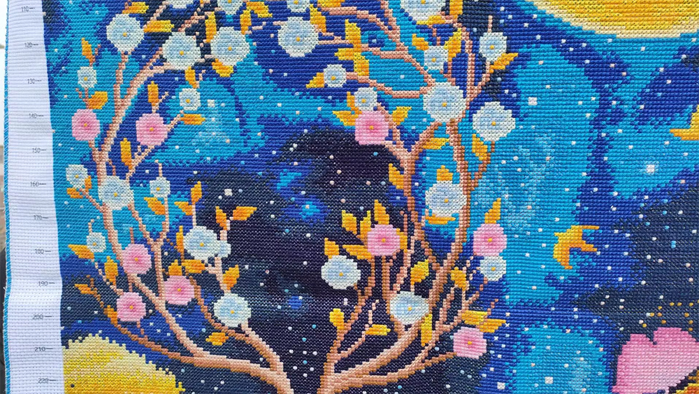 deer-1015 *สินค้าหมด* ชุดปักครอสติช ลายกวางคู่ใต้เงาจันทร์ (ปักเต็มผืนผ้า ไม่มีเดินเส้น ผ้า11CTพิมพ์ลาย ปัก 3 เส้นเล็ก) ขนาด 62*98 ซม.ผ้าครอสติช 11CTพิมพ์ลายปักบนผ้า ไหมคอตตอน 36 สี ผังลาย เข็ม