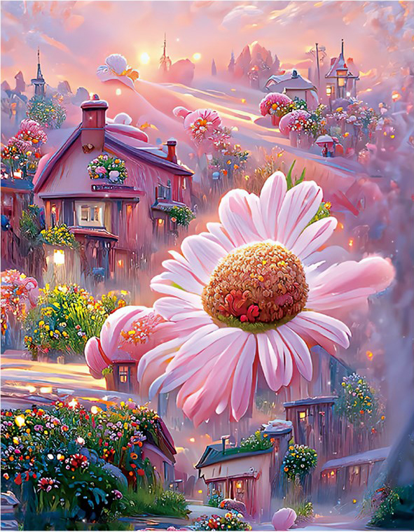 home-1013 *สินค้าหมด* ชุดปักครอสติช ลายบ้านสวยดอกไม้บาน (ปักเต็มผืนผ้า ไม่มีเดินเส้น ผ้า11CTพิมพ์ลาย ปัก 3 เส้นเล็ก) ขนาด 52*63 ซม.ผ้าครอสติช 11CTพิมพ์ลายปักบนผ้า ไหมคอตตอน 50 สี ผังลาย เข็ม