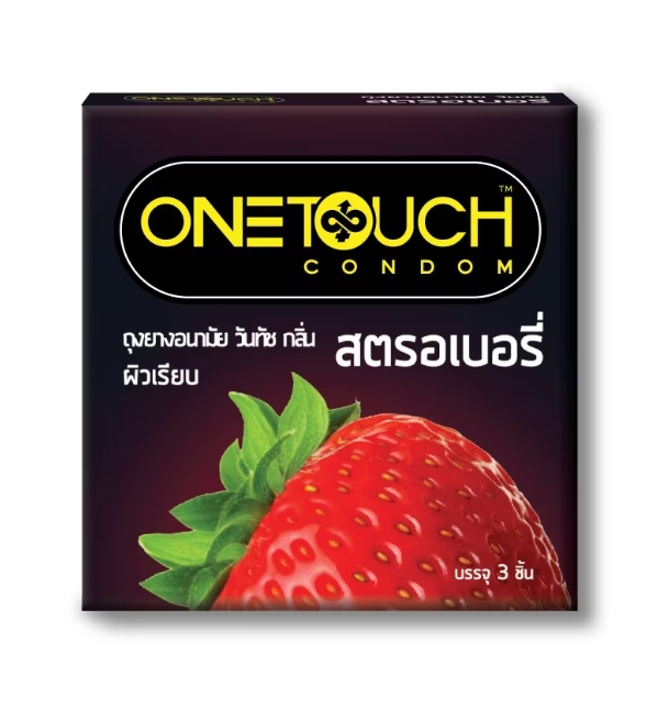 ONETOUCH วันทัช ถุงยางอนามัย ผิวเรียบ กลิ่นสตรอเบอร์รี่ 3 ชิ้น