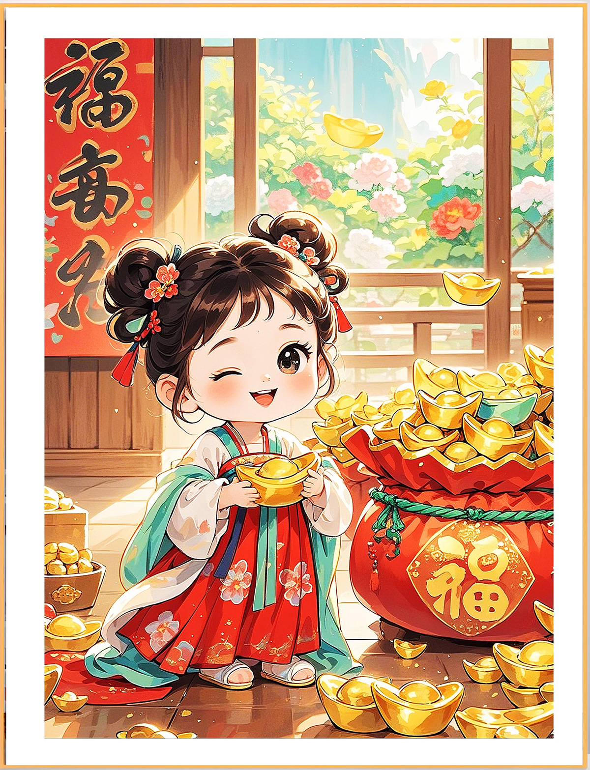 girl-1043 *สินค้าหมด* ชุดปักครอสติช ลายสาวน้อยถุงทอง (ปักเต็มผืนผ้า ไม่มีเดินเส้น ผ้า11CTพิมพ์ลาย ปัก 3 เส้นเล็ก) ขนาด 50*70 ซม.ผ้าครอสติช 11CTพิมพ์ลายปักบนผ้า ไหมคอตตอน 27 สี ผังลาย เข็ม