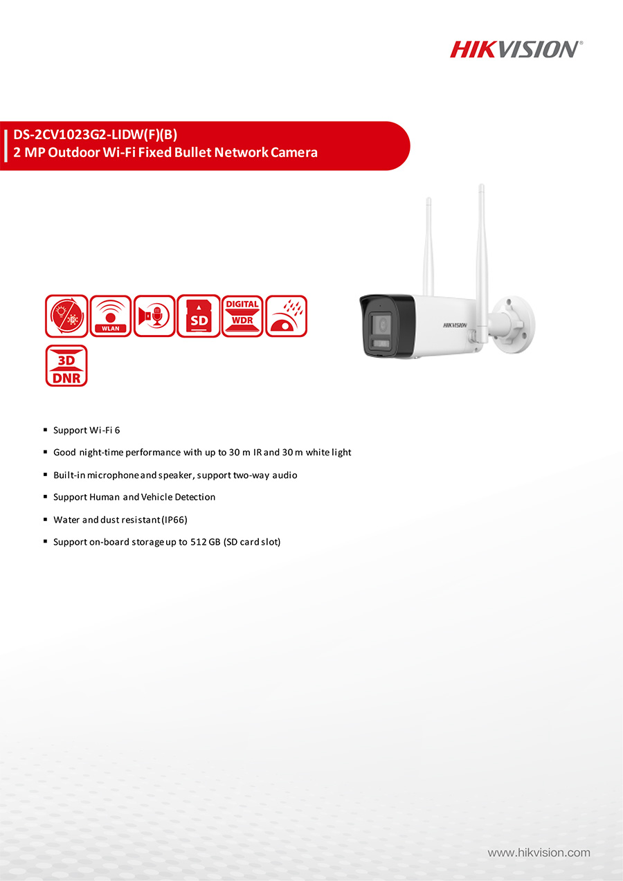 HIKVISION DS-2CV1023G2-LIDWF(B) (2.8 mm.) กล้องวงจรปิดระบบ IP WIFI 2 ล้านพิกเซล Dual Light + มีไมค์และลำโพงในตัว สำหรับใช้กับชุด WIFI KIT NVS ของ HIKVISION เท่านั้น BY BILLIONAIRE SECURETECH DS-2CV1023G2-LIDWF(B) (2.8 mm.)