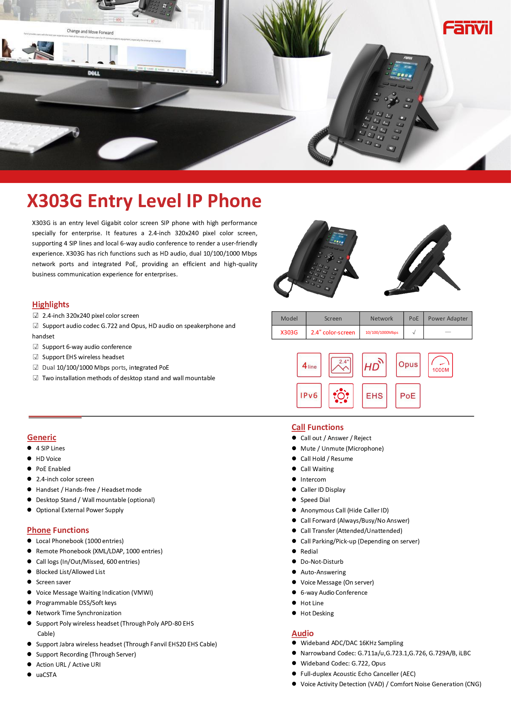 Fanvil X303G Gigabit Ethernet (ไม่รวม Adepter)