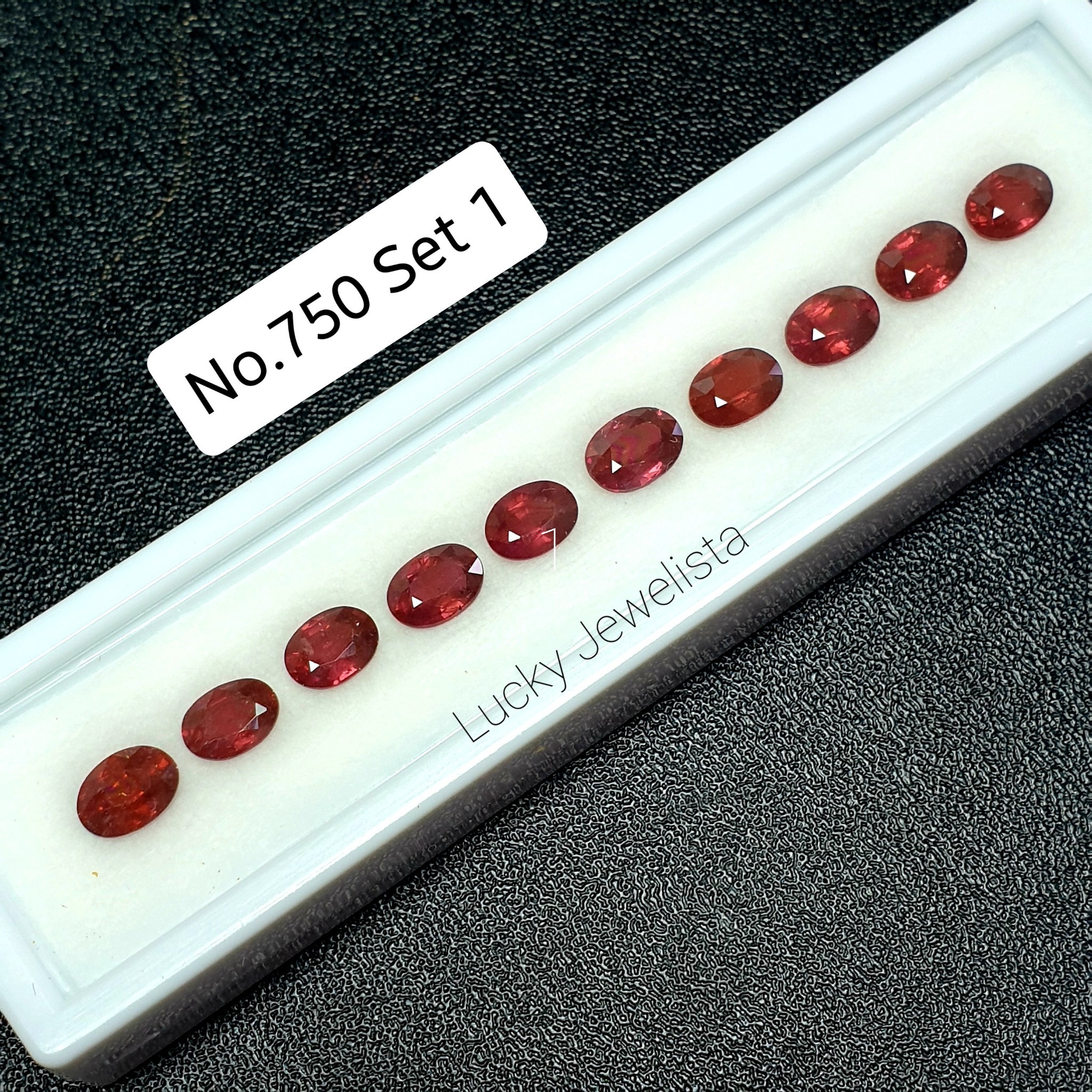 พลอยโกเมน Rhodolite Garnet เซต 10 เม็ด แดงชมพูอมม่วง เฉลี่ย 5x7 มิล ทรงไข่กึ่งคุชชั่น