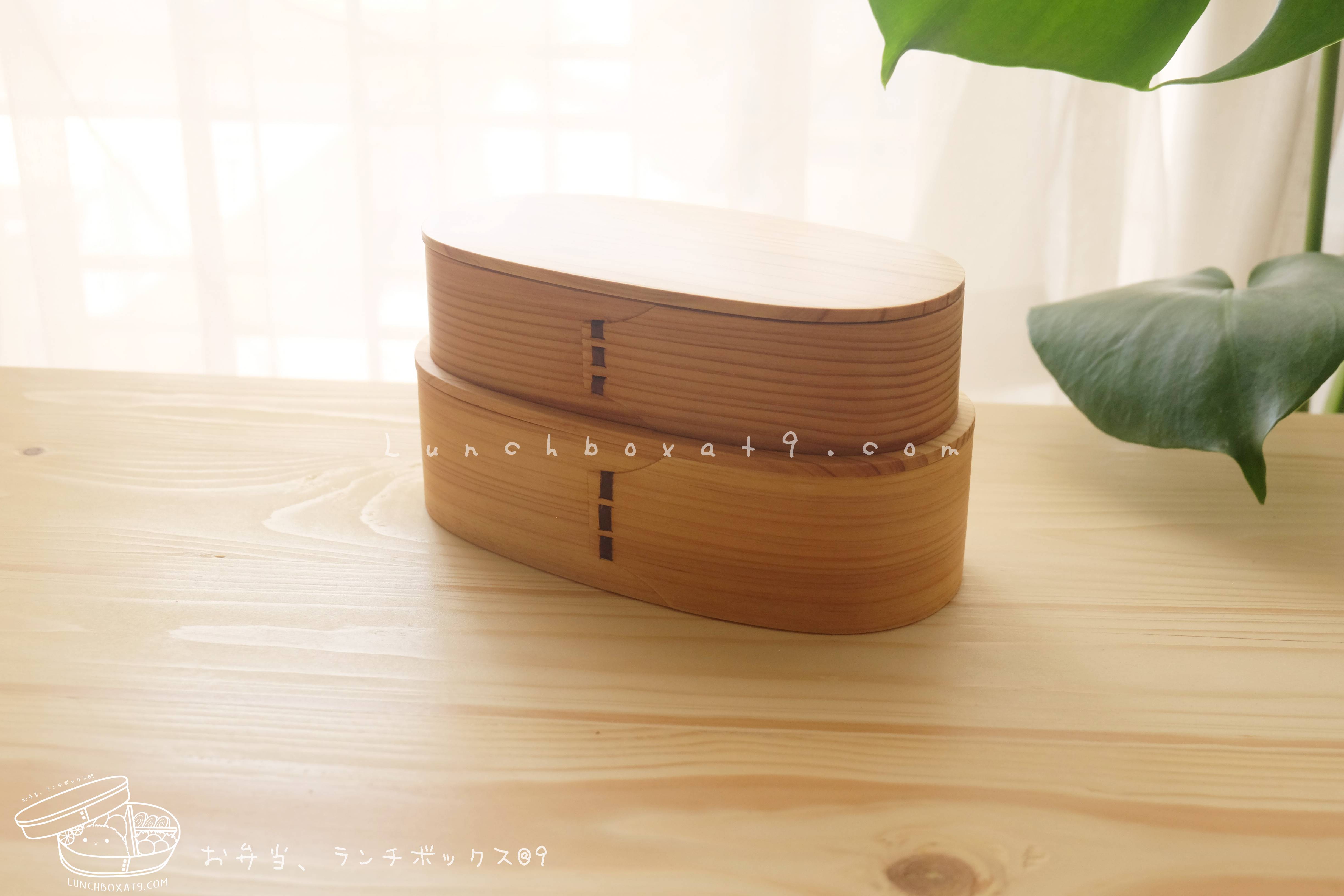 Oval 2 stages Shiraki bending magewappa bento box กล่องข้าวญี่ปุ่นวงรีสีไม้ 2 ชั้น
