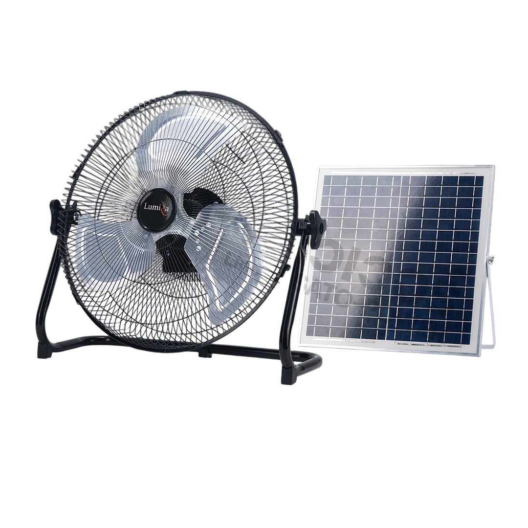 พัดลมโซล่าเซลล์ ขนาด 14 นิ้ว Lumira รุ่น LFN-035 พัดลมตั้งโต๊ะ 12V DC มีแบตเตอรี่ในตัว พร้อมแผงโซล่าเซลล์