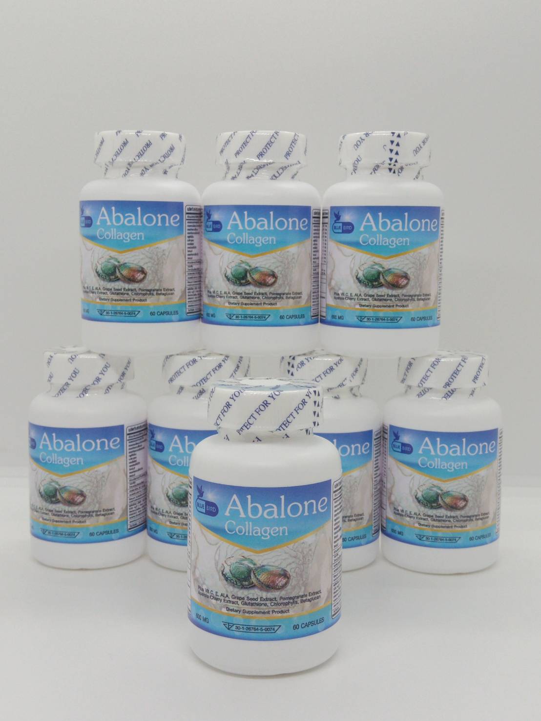 Abalone Collagen อบาโลน คอลลาเจน จากหอยเป๋าฮื้อ คอลลาเจนเข้มข้นชนิดเม็ด ตรา บลูเบิร์ด ขนาด 60 แคปซูล