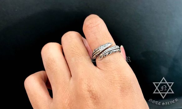 แหวนเงินแท้ ขนนก ปรับขนาดได้ Free Size Sterling Silver 925 NSRG1345