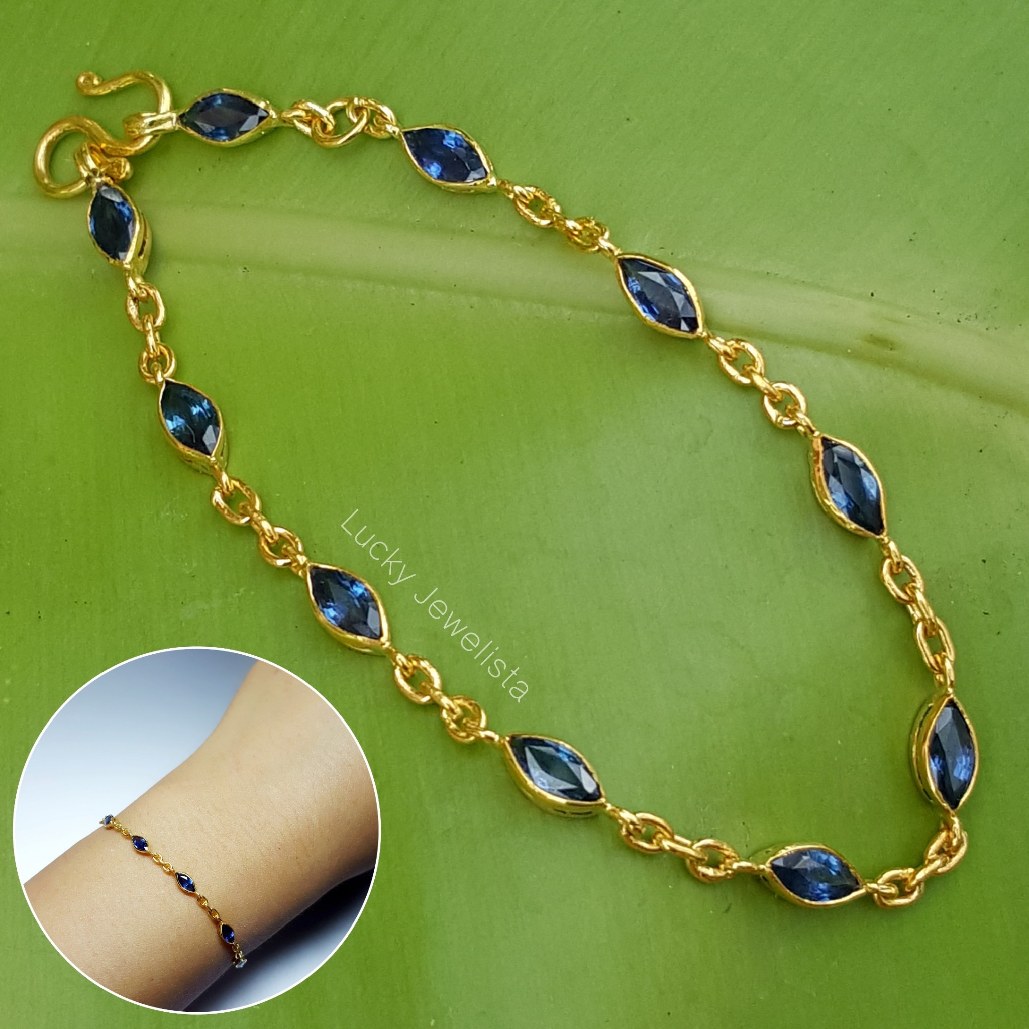 สร้อยข้อมือพลอยไพลิน เผาเก่า Blue sapphire ทรงมาคี