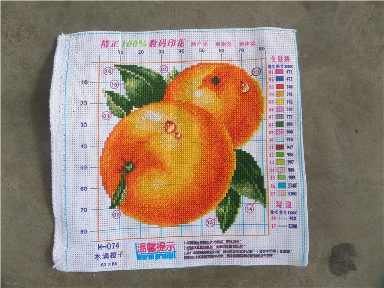 fruit-1101 *สินค้าหมด* ชุดปักครอสติช ลายส้ม (ผ้า11CTพิมพ์ลาย ปัก 3 เส้นเล็ก) ขนาด 32*32 ซม.ผ้าครอสติช 11CTพิมพ์ลายปักบนผ้า ไหมคอตตอน 17 สี ผังลาย เข็ม