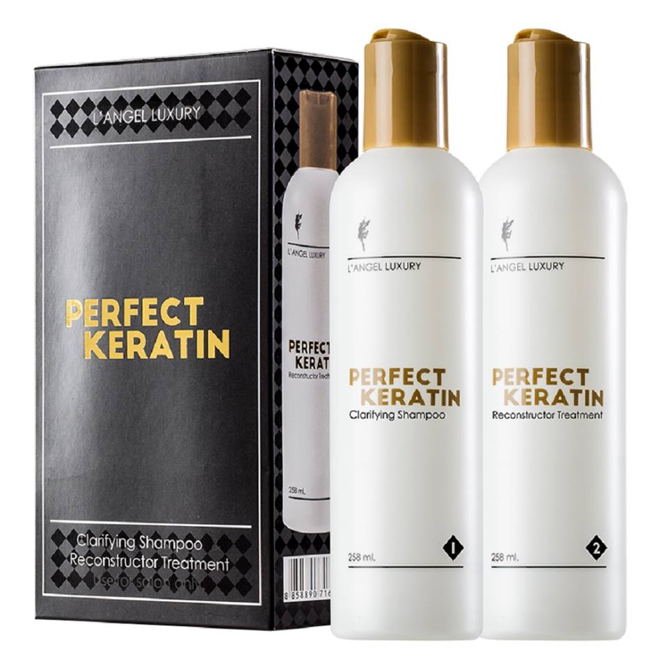L'ANGEL Perfect Keratin Professional Use เพอร์เฟ็ค เคราติน 258ml.x2 กล่องดำ