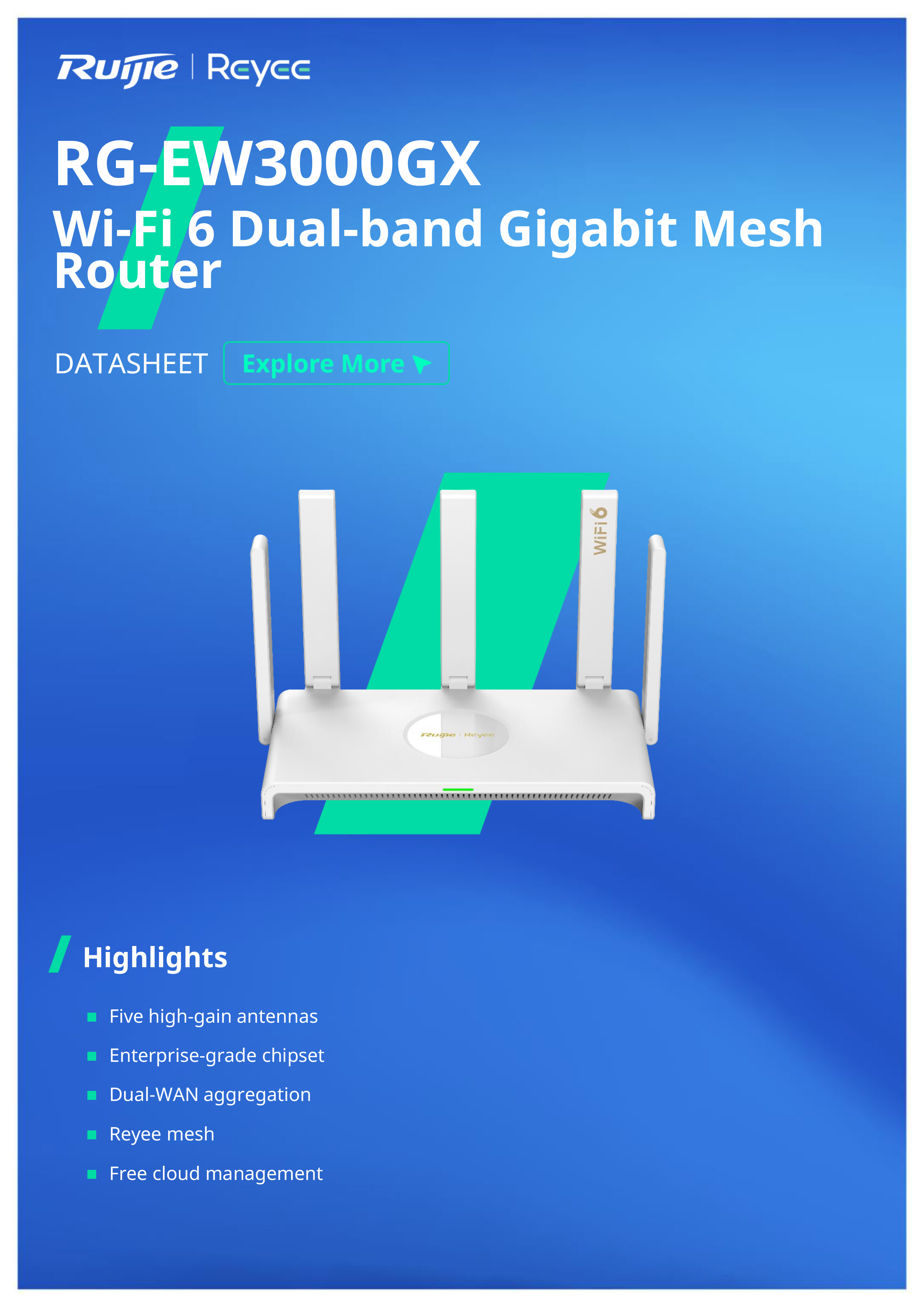 RUIJIE RG-EW3000GX CLOUD ROUTER Wi-Fi 6, 3000Mbps, Dual-WAN, Dual Band 2.4/5GHz BY BILLIONAIRE SECURETECH RG-EW3000GX