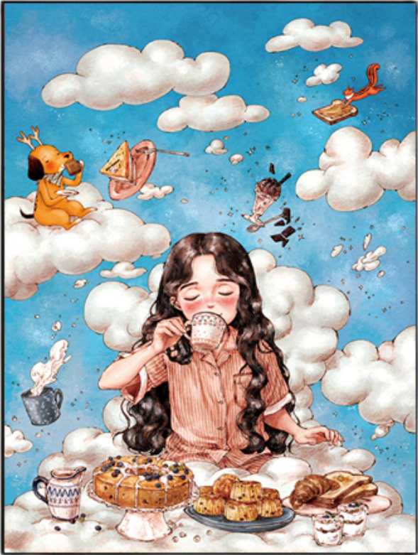 girl-1127 *สินค้าหมด* ชุดปักครอสติช ลายสาวน้อยกับมื้อน้ำชา (ปักเต็มผืน ปักครั้งละ 3 เส้นเล็ก) ขนาด 53*72 ซม.ผ้าครอสติช 11CTพิมพ์ลายปักบนผ้า ไหมคอตตอน 38 สี ผังลาย เข็ม