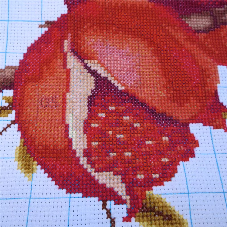 fruit-1106 *สินค้าหมด* ชุดปักครอสติช ลายช่อทับทิม (ไม่มีเดินเส้น ผ้า 9CTพิมพ์ลาย ปัก 4 เส้นเล็ก) ขนาด 63*85 ซม.ผ้าครอสติช 9CTพิมพ์ลายปักบนผ้า ไหมคอตตอน 29 สี ผังลาย เข็ม