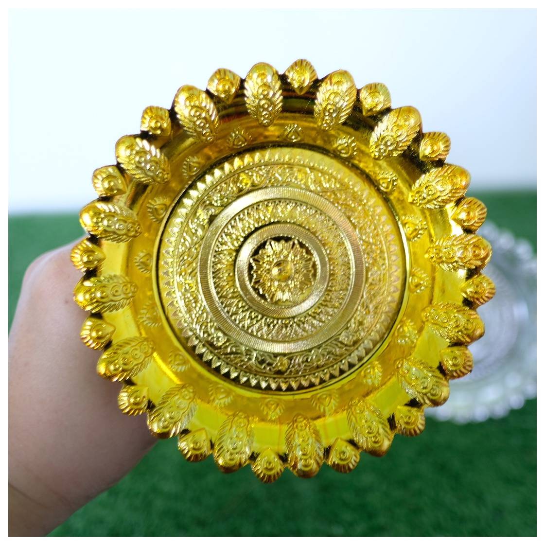 พานนกยูง 14 ซม.เงิน(1*6)เพชร