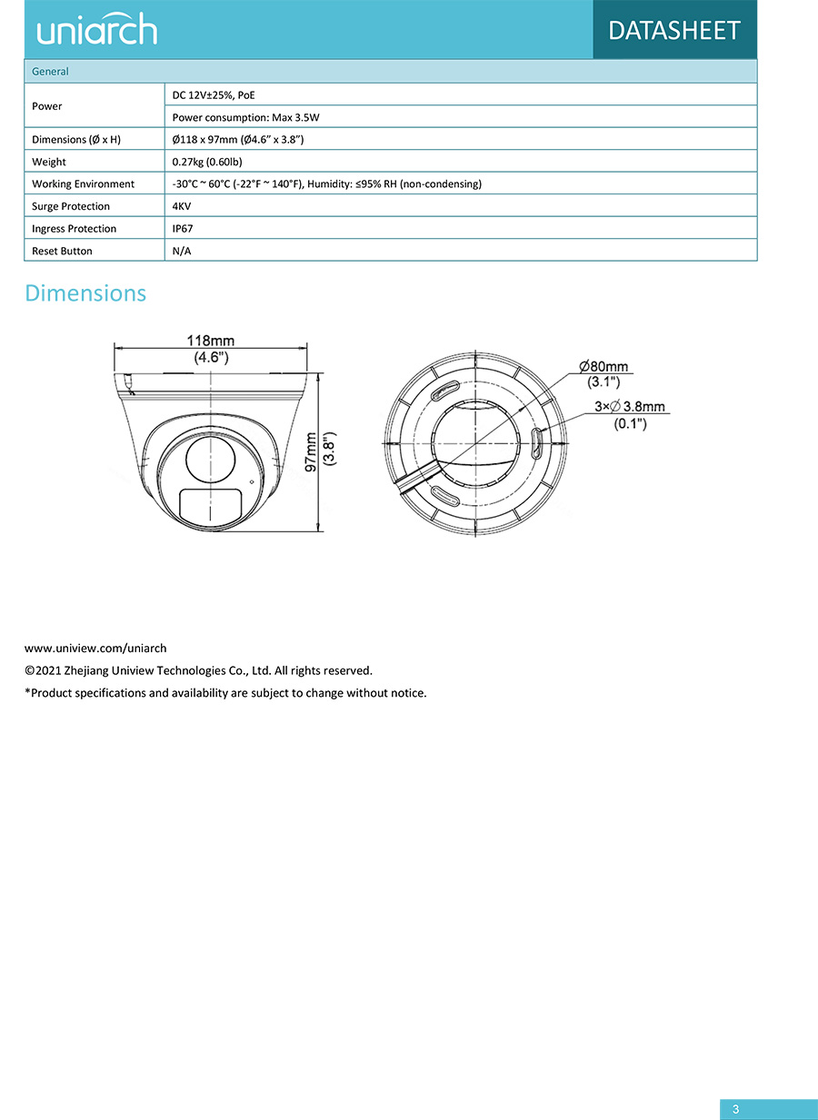 UNIARCH IPC-T124-APF28(40) กล้องวงจรปิด IP CAMERA 4MP มีไมค์ในตัว H.265 IP67 ONVIF POE BY BILLIONAIRE SECURETECH IPC-T124-APF28(40)