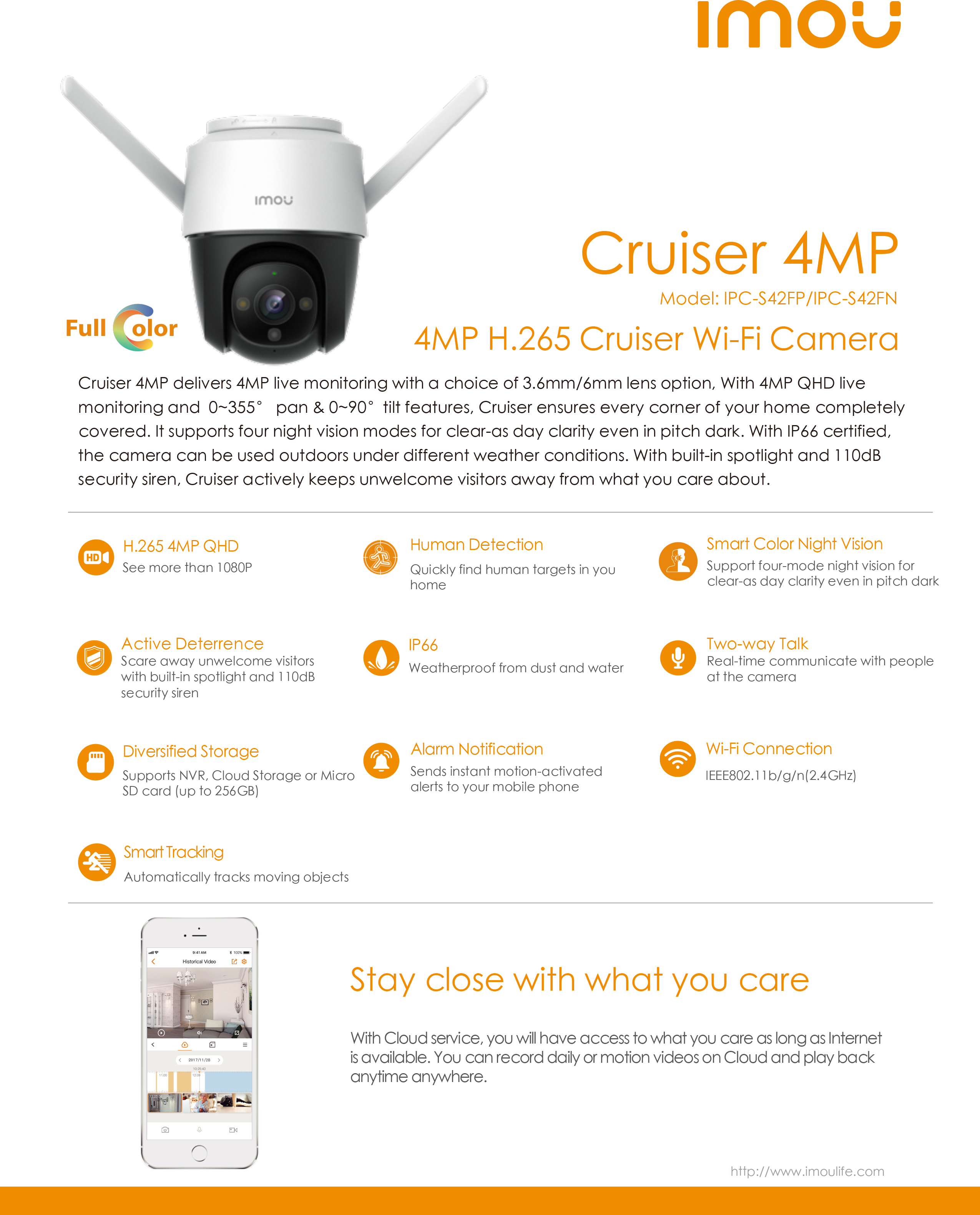 IMOU IPC-S42FP Cruiser กล้องวงจรปิดระบบ IP WIFI 4MP FULL-COLOR, BUILT IN MIC, TWO-WAY TALK BY BILLIONAIRE SECURETECH IPC-S42FP