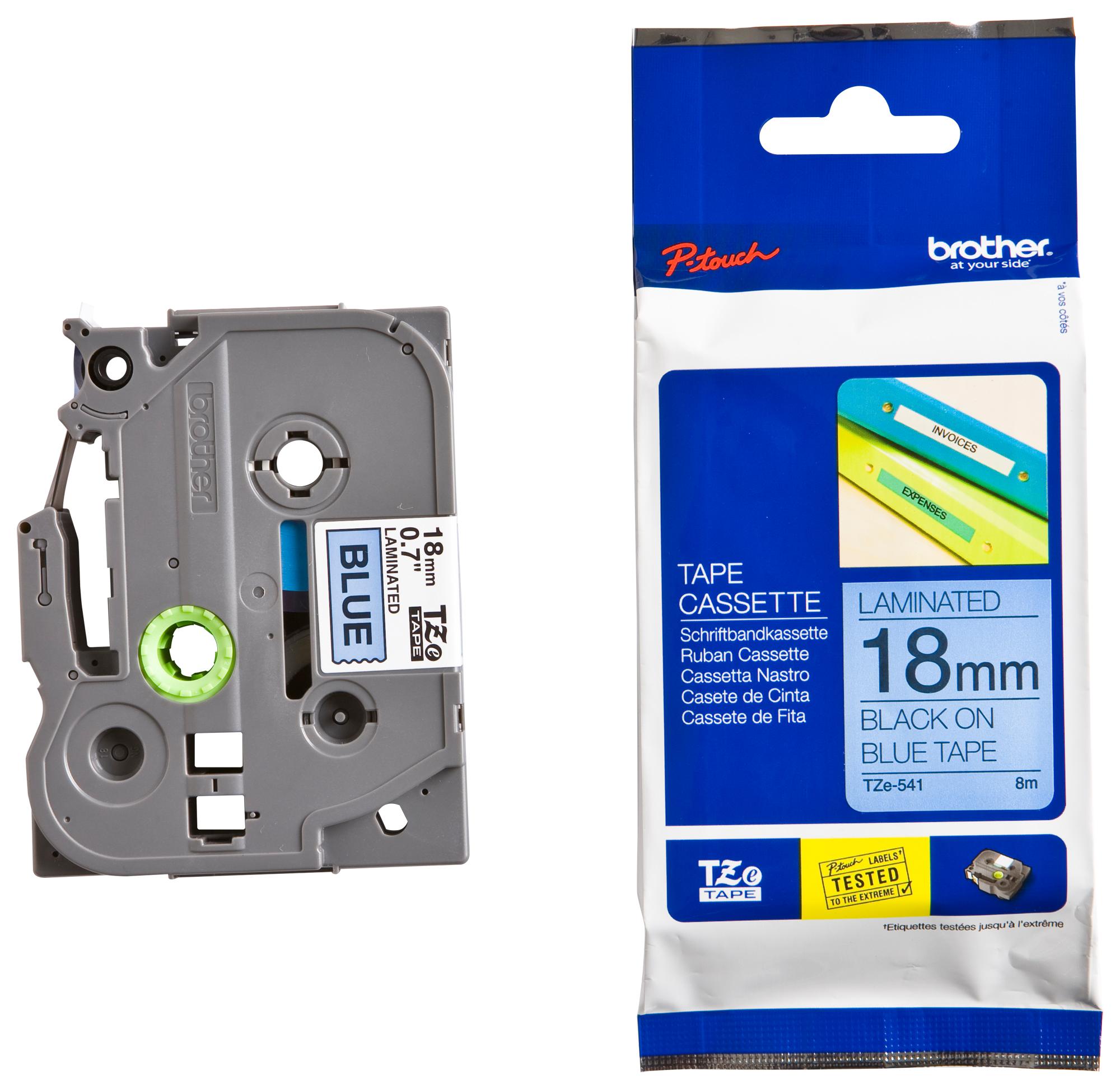 เทปพิมพ์อักษร BROTHER 18 mm. - อักษรดำพื้นน้ำเงิน TZE-541