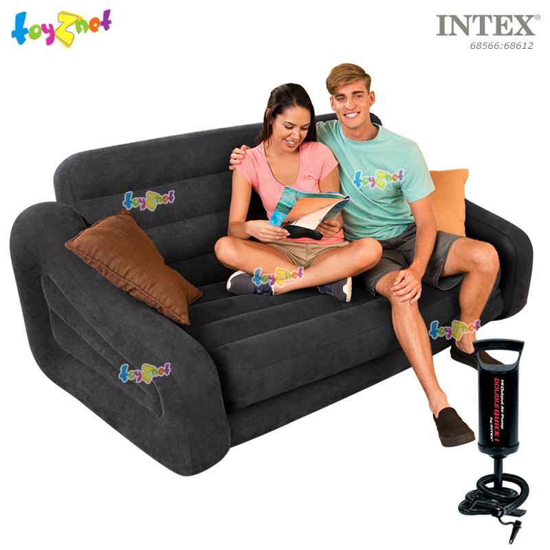 Intex Pull-Out Sofa 1.93x2.31x0.71 m Black no.68566 + DQI Air Pump
