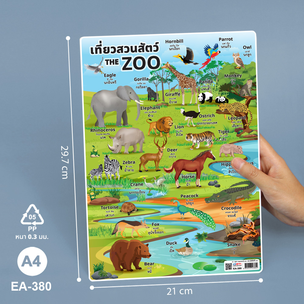 โปสเตอร์ความรู้ ชุดคำศัพท์ใช้บ่อย ไทย-อังกฤษ ขนาด A4 EA-380 เที่ยวสวนสัตว์