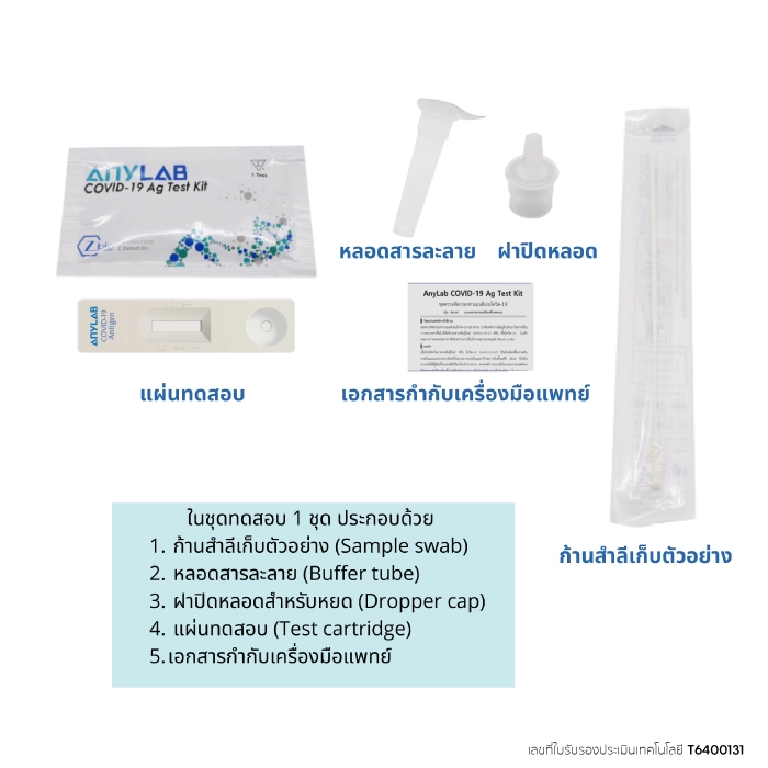 ชุดตรวจโควิด-19 Anylab Covid-19 Ag Test Kit ชุดตรวจโควิด-19 ด้วยตัวเอง (ชุด 5 ชิ้น)
