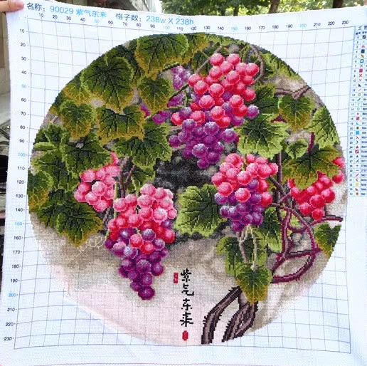 fruit-1105 *สินค้าหมด* ชุดปักครอสติช ลายช่อองุ่น (ปักเต็มผืนผ้า ไม่มีเดินเส้น ผ้า11CTพิมพ์ลาย มีประกาย ปัก 3 เส้นเล็ก) ขนาด 60*60 ซม.ผ้าครอสติช 11CTพิมพ์ลายปักบนผ้า ไหมคอตตอน 45 สี ผังลาย เข็ม