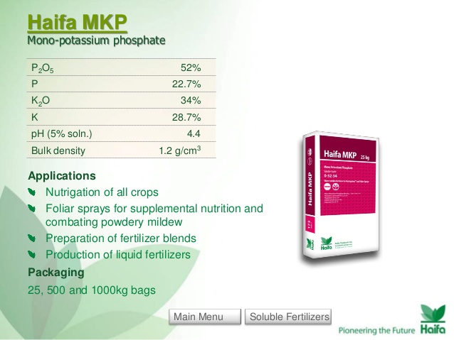 Haifa MKP 0-52-34 KH2PO4 Monopotassium Phosphate ปุ๋ยเกล็ด Haifa MKP จากอิสราเอล บรรจุ 25 กิโลกรัม