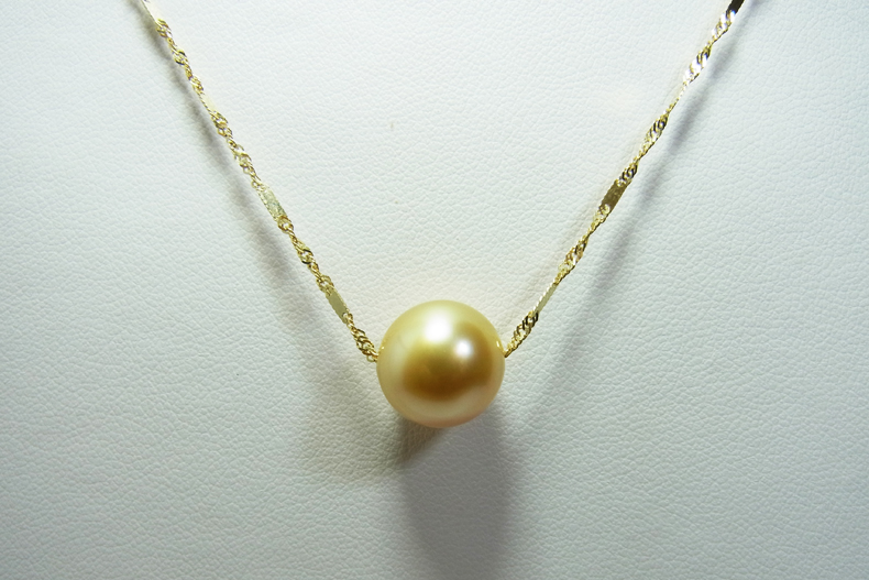 สร้อย Tin cup อิตาลี 18k,มุก south sea 11-12 มิล AAA สีทอง