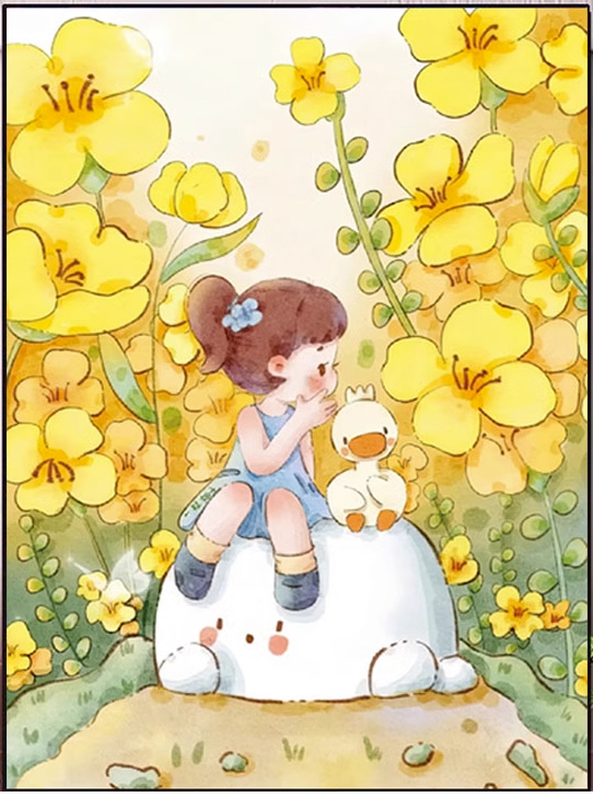 girl-1181 *สินค้าหมด* ชุดปักครอสติช ลายสาวน้อยกับน้องเป็ดในสวนดอกไม้ (งานปักเต็มลาย ไม่มีเดินเส้น) ปักครั้งละ 3 เส้นเล็ก ขนาด 50*63 ซม.ผ้าครอสติช 11CTพิมพ์ลายปักบนผ้า ไหมคอตตอน 44 สี ผังลาย เข็ม