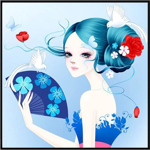 lady-2013 *พร้อมส่ง* ชุดภาพติดคริสตัลกลม ลายสาวงามในชุดฟ้า งานติดเต็มภาพ ขนาด 40*40 ซม. ผ้าแคนวาสลงผังลายเต็ม คริสตัลกลม 25 สี อุปกรณ์ครบชุด