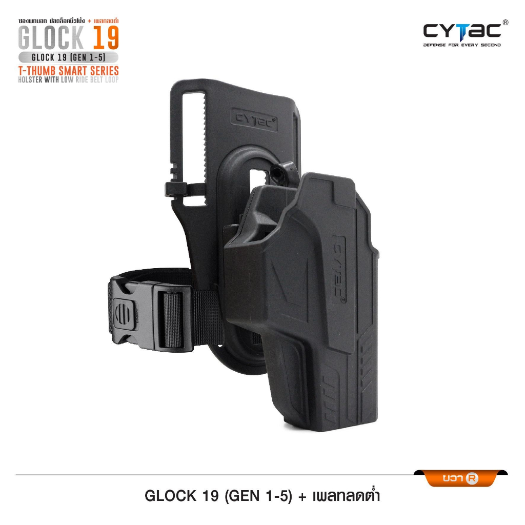 ซองปลดนิ้วโป้ง Glock19 + เพลทลดต่ำ Cytac