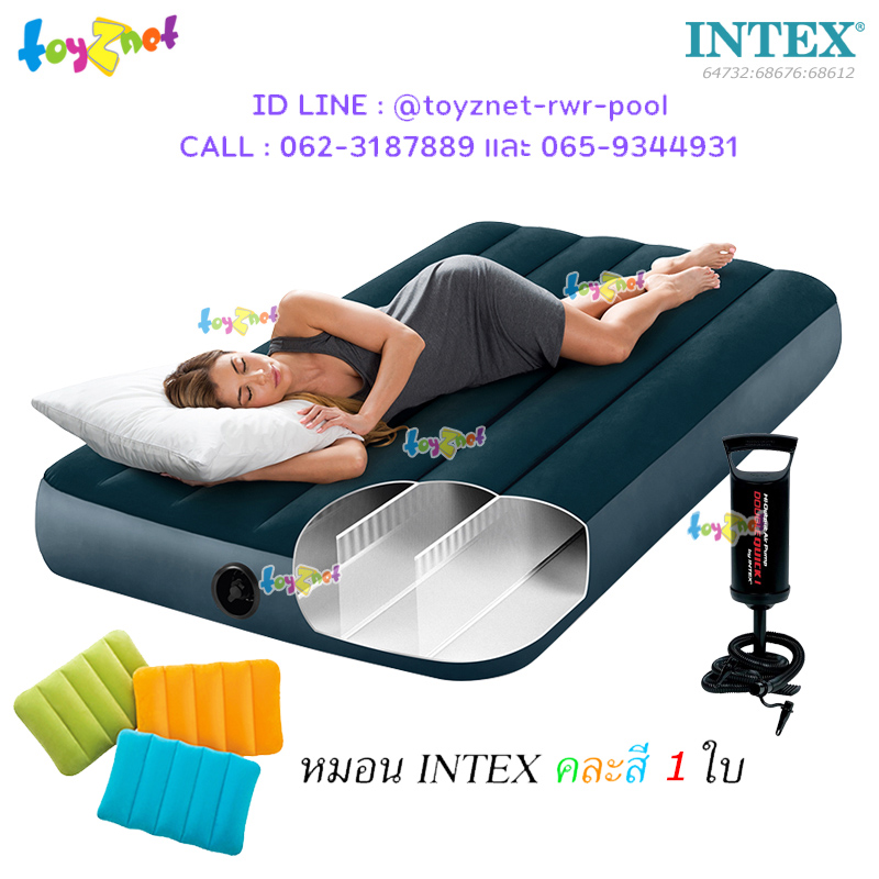 Intex Dura-Beam Airbed 3.5 ft (Twin) 0.99x1.91x0.25 m Green no.64732 + One Kidz Pillow no.68676 (Color-Assorted) + DQI Air Pump